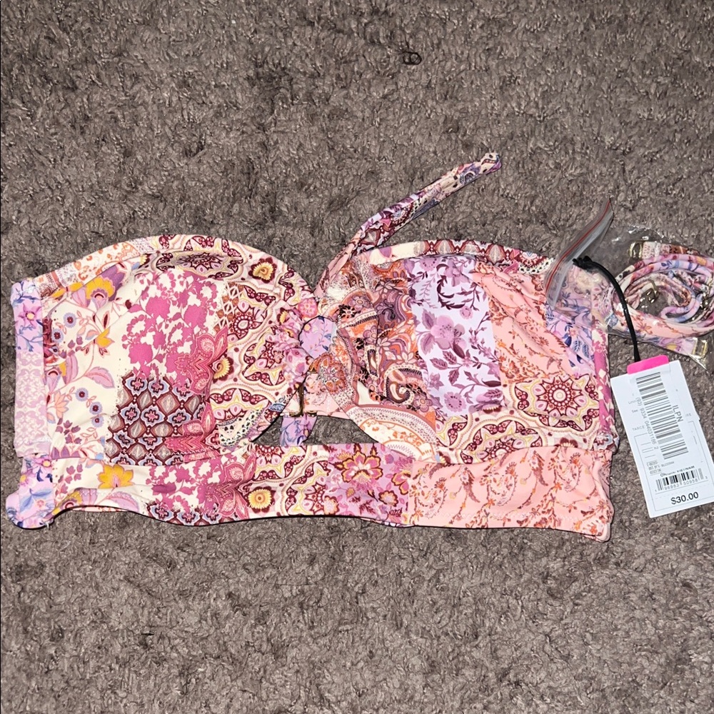 Shade & Shore Paisley Bandeau Top with Pink and Yellow Accents